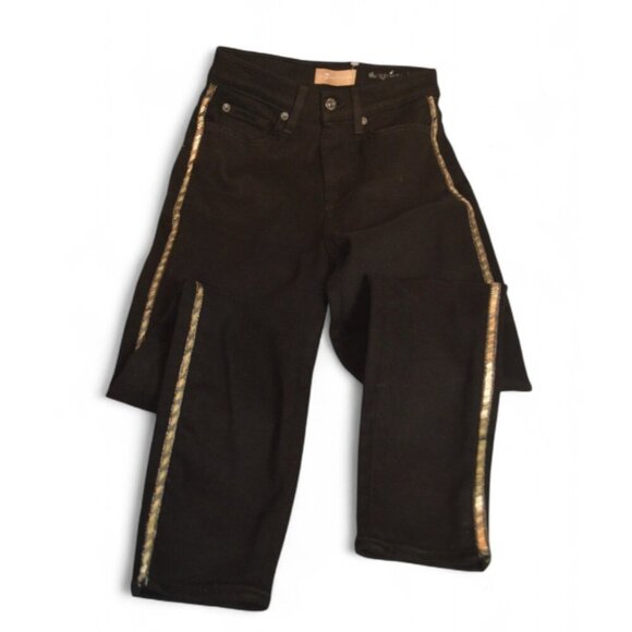 7 For All Mankind The High Waist Ankle Skinny Black Jeans with Silver Beads 26 - Picture 1 of 5